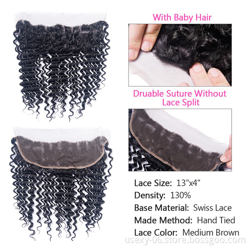 Deep wave 3 Human Hair bundle With 13x4 13x6 13x8 swiss Lace Frontal